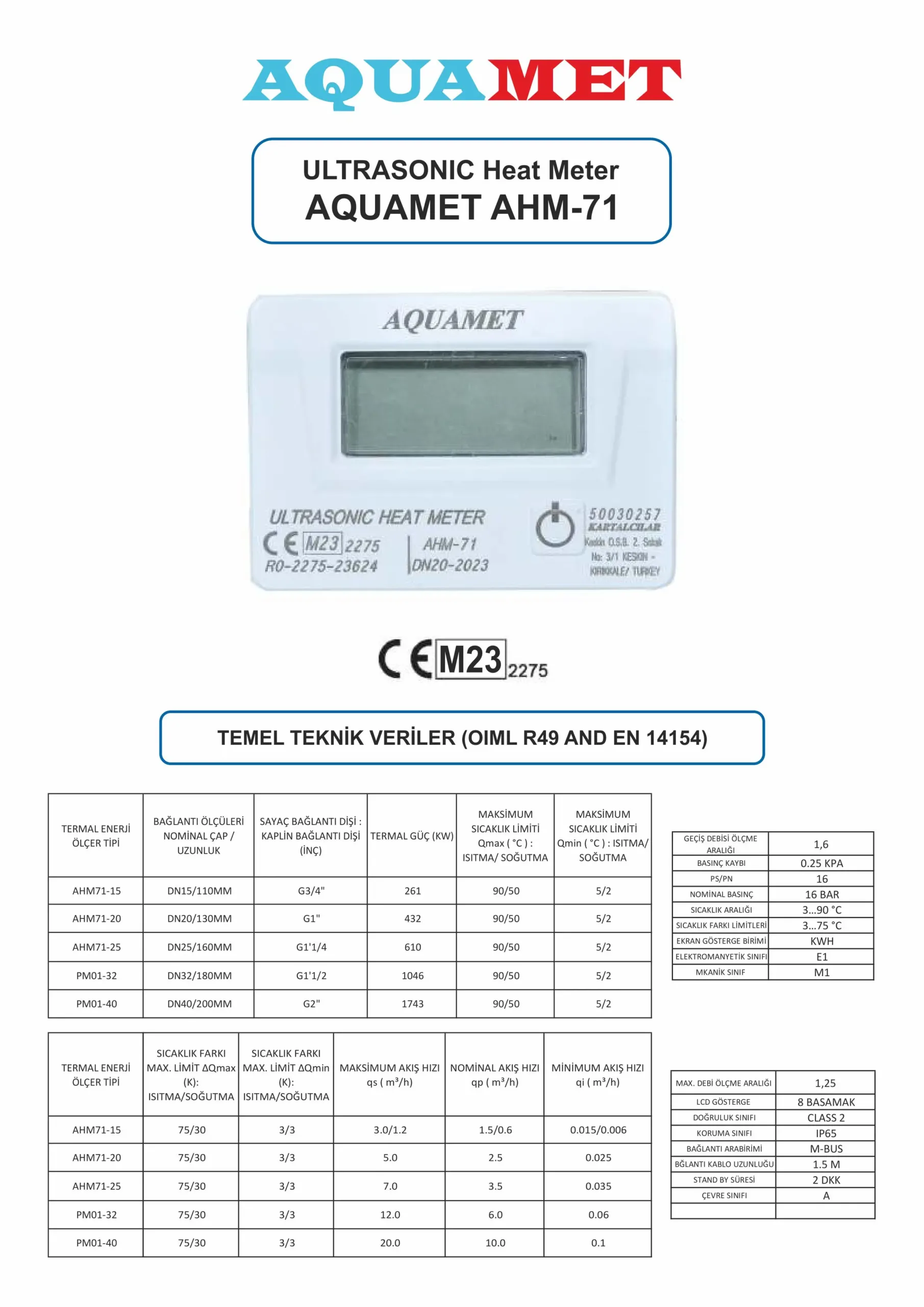 Aquamet AHM71-20 Ultrasonik Kalorimetre Dn20 M-Bus Kablolu - Görsel 2